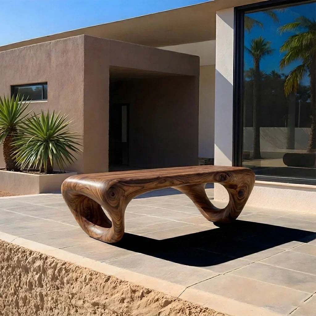 Sculpted Loop Bench in Natural Solid Wood - Rustirawood
