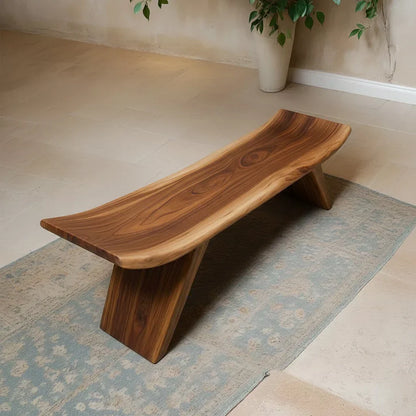Sculpted Low-Profile Bench in Natural Solid Wood – Curved Edge Form - Rustirawood