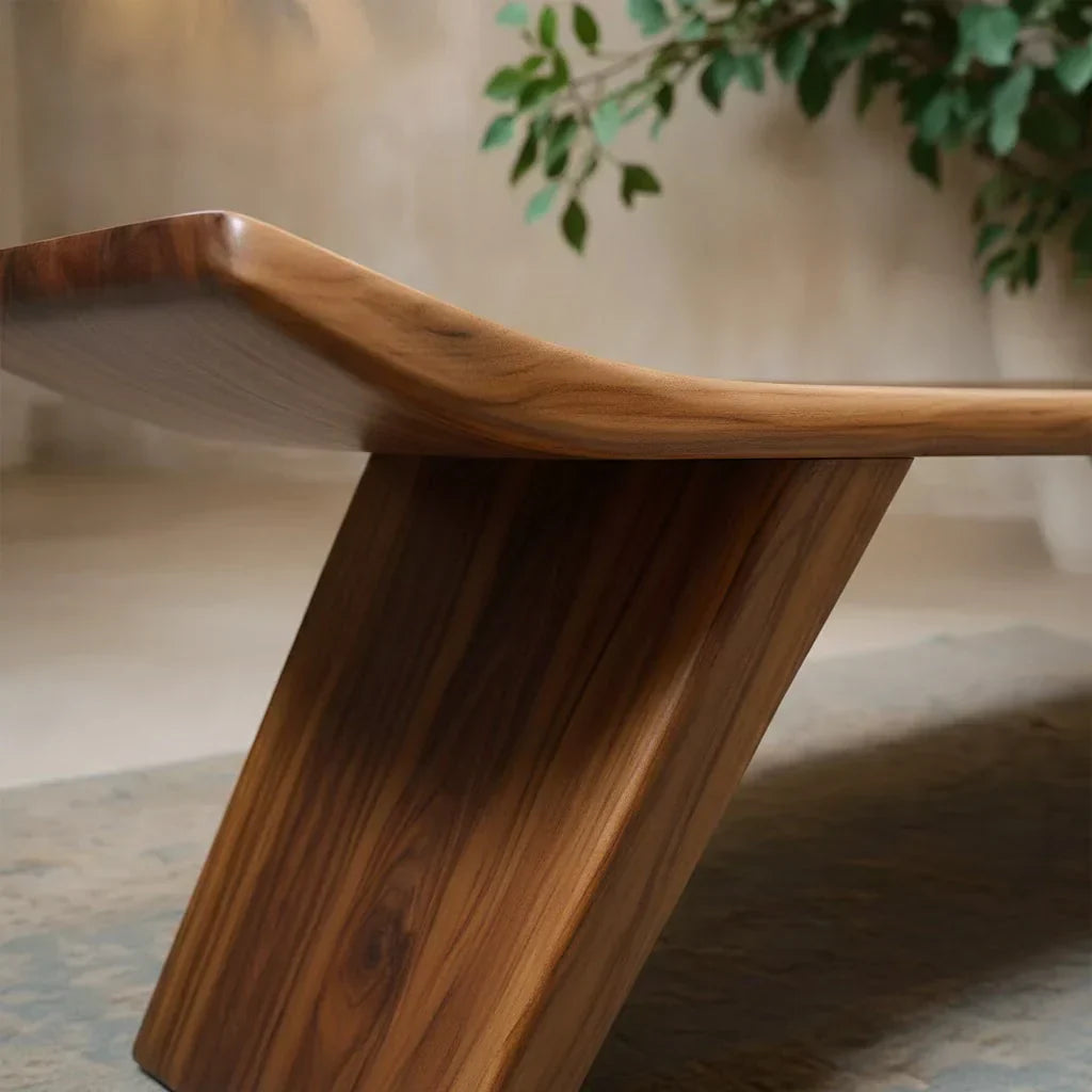Sculpted Low-Profile Bench in Natural Solid Wood – Curved Edge Form - Rustirawood