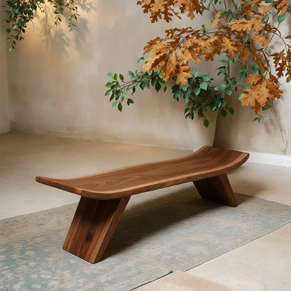 Sculpted Low-Profile Bench in Natural Solid Wood – Curved Edge Form - Rustirawood