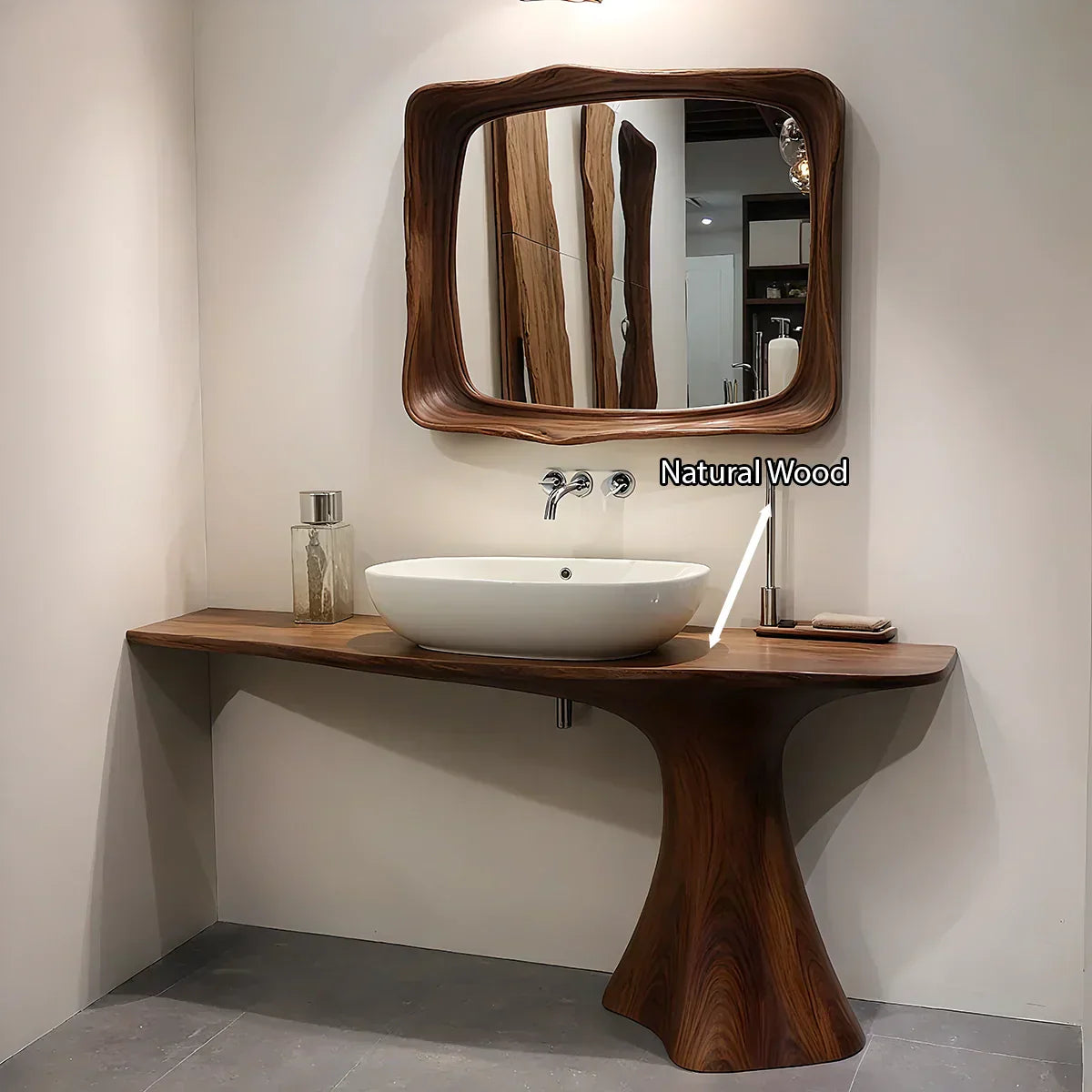 Sculpted Solid Wood Bathroom Vanity With Modern Curved Base - Rustirawood