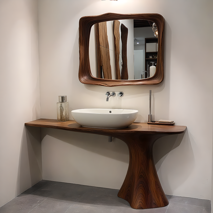 Sculpted Solid Wood Bathroom Vanity With Modern Curved Base - Woodenecho