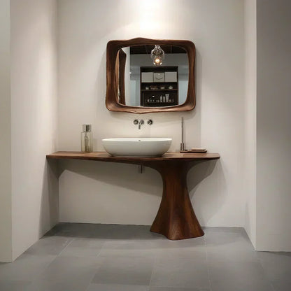 Sculpted Solid Wood Bathroom Vanity With Modern Curved Base - Woodenecho