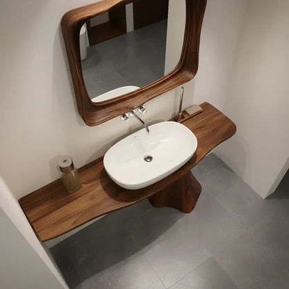 Sculpted Solid Wood Bathroom Vanity With Modern Curved Base - Woodenecho