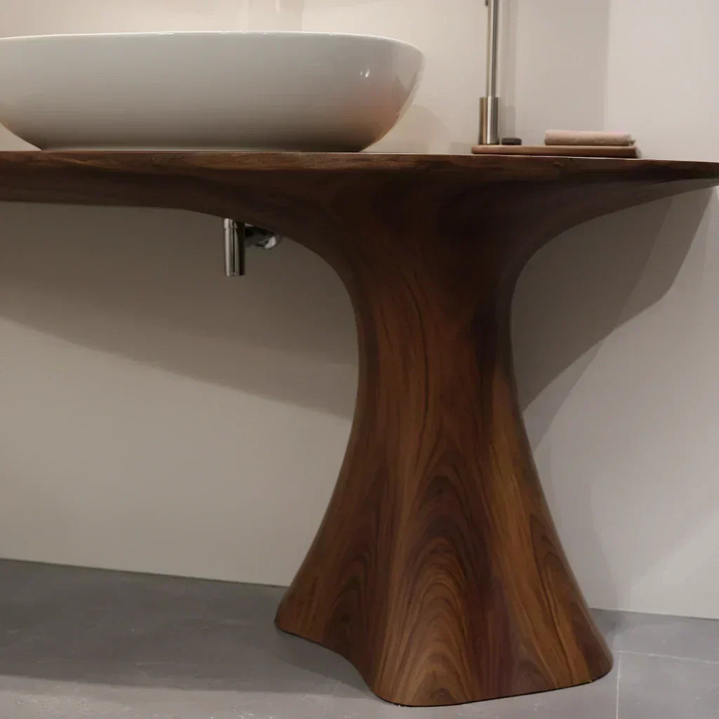 Sculpted Solid Wood Bathroom Vanity With Modern Curved Base - Woodenecho