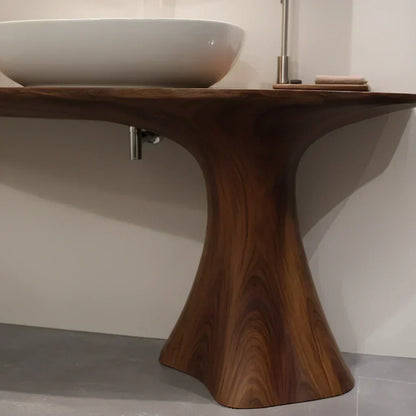 Sculpted Solid Wood Bathroom Vanity With Modern Curved Base - Woodenecho