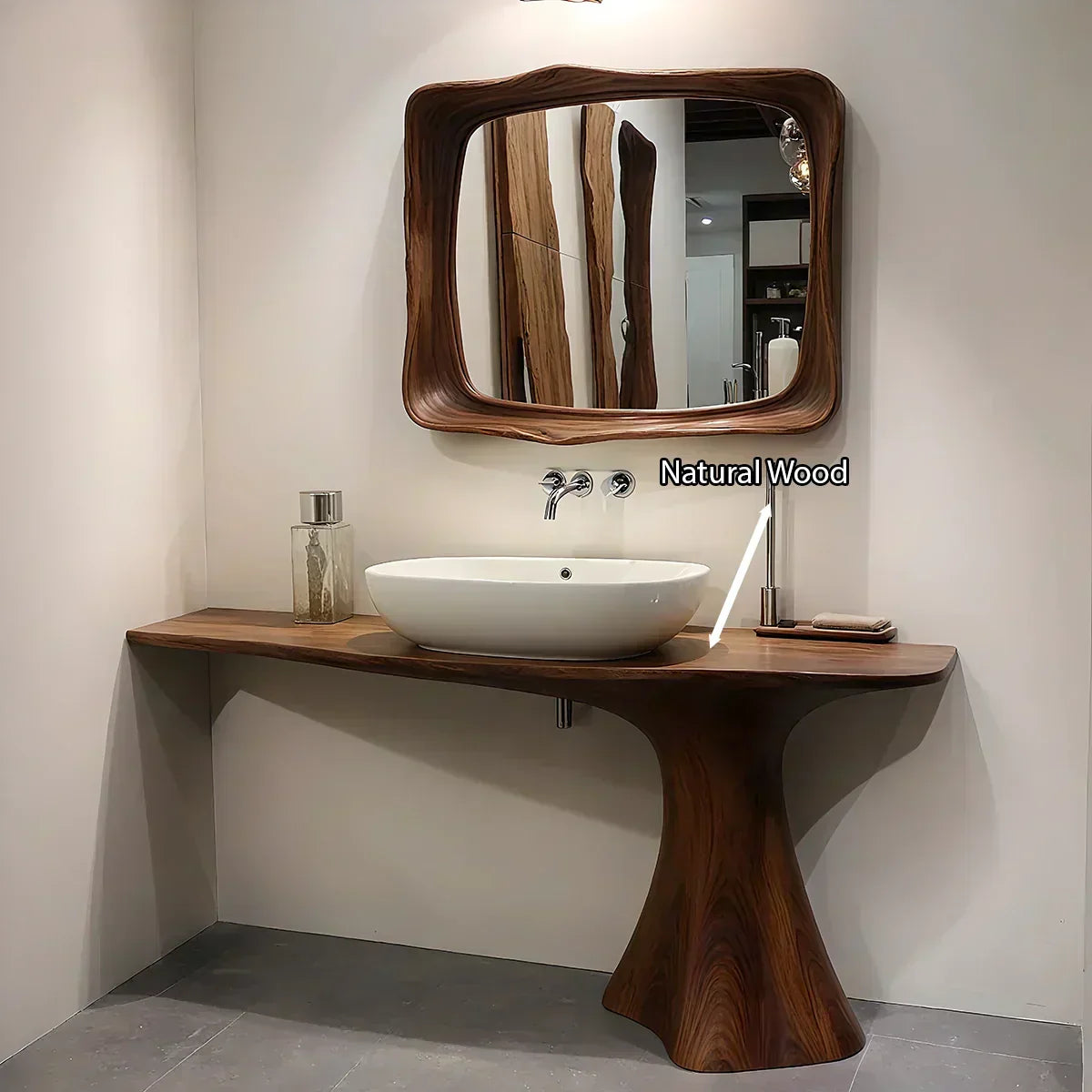Sculpted Solid Wood Bathroom Vanity With Modern Curved Base - Woodenecho