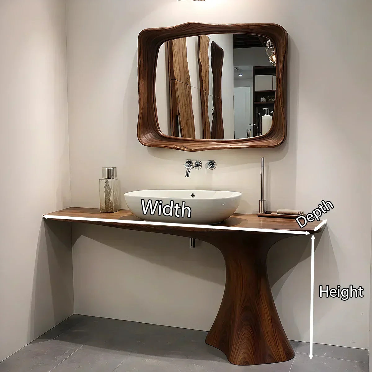 Sculpted Solid Wood Bathroom Vanity With Modern Curved Base - Woodenecho