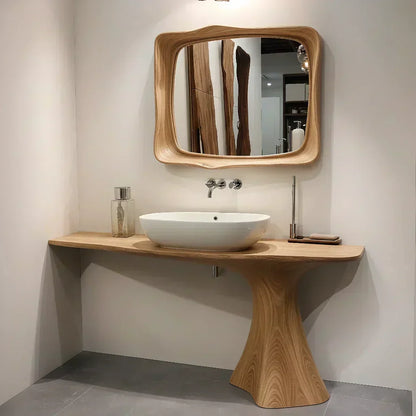 Sculpted Solid Wood Bathroom Vanity With Modern Curved Base - Woodenecho