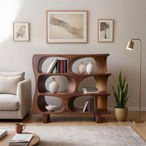 Sculpted Solid Wood Bookshelf – Contour Frame Edition - Woodenecho