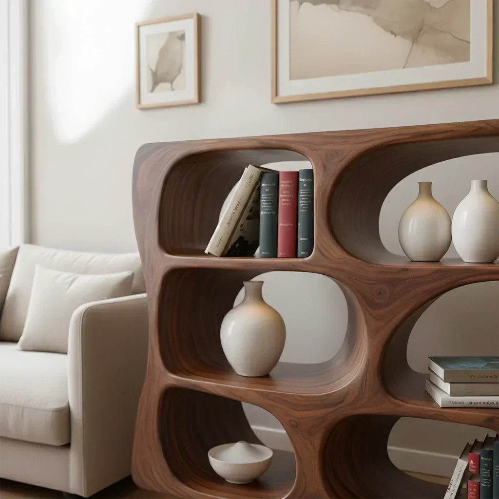 Sculpted Solid Wood Bookshelf – Contour Frame Edition - Woodenecho