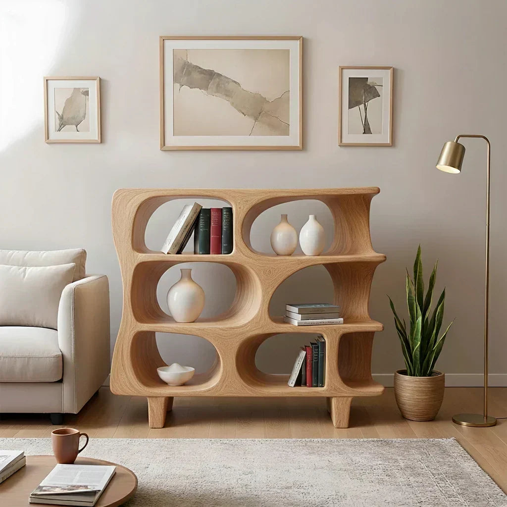 Sculpted Solid Wood Bookshelf – Contour Frame Edition - Woodenecho