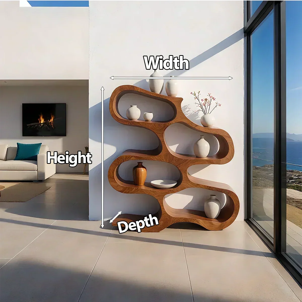 Sculpted Solid Wood Bookshelf – Flowing Wave Edition - Woodenecho