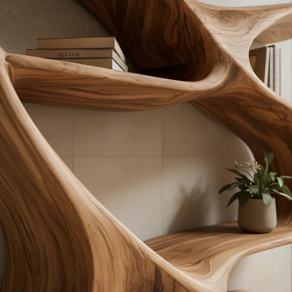Sculpted Solid Wood Bookshelf – Rustic Flow Edition - Rustirawood