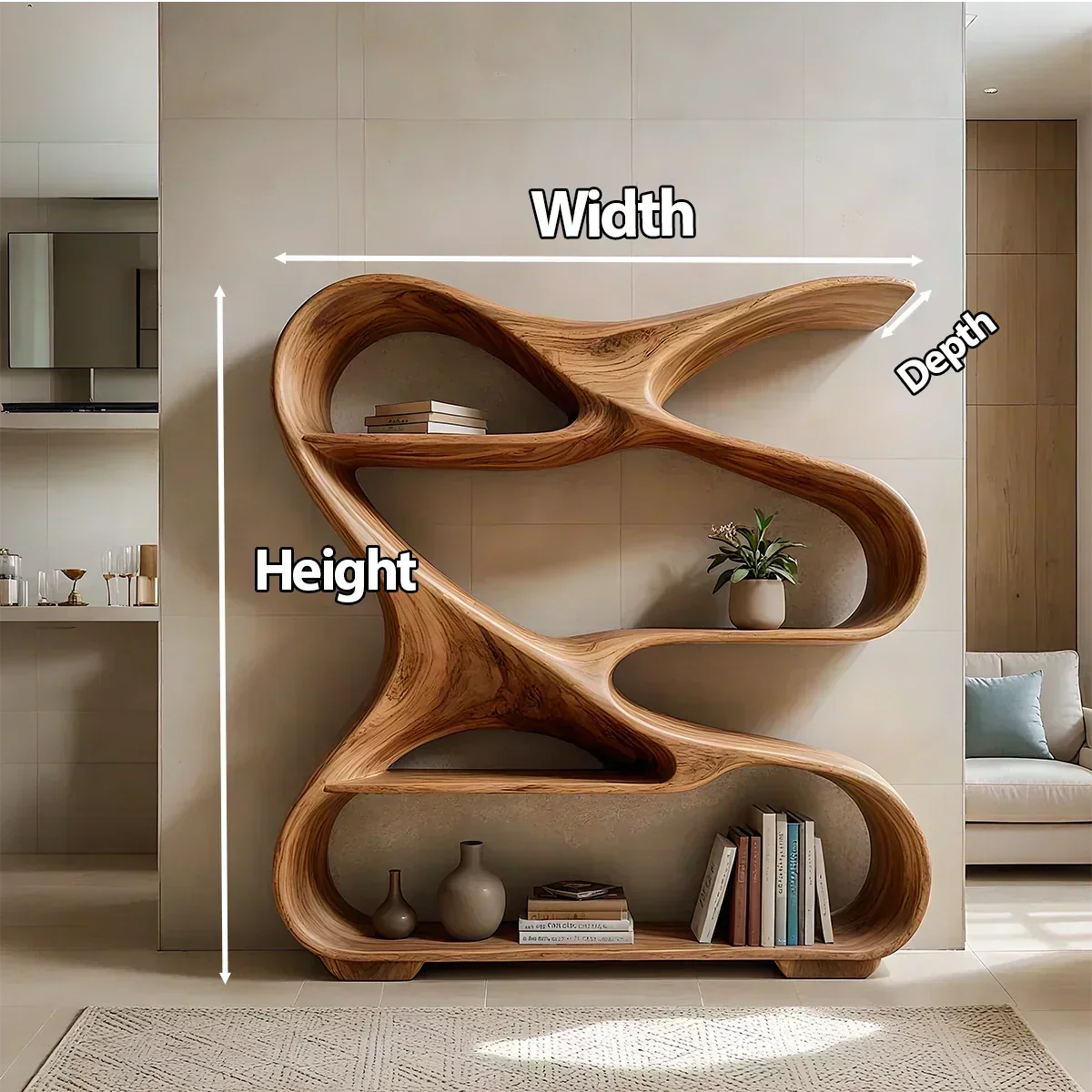 Sculpted Solid Wood Bookshelf – Rustic Flow Edition - Woodenecho