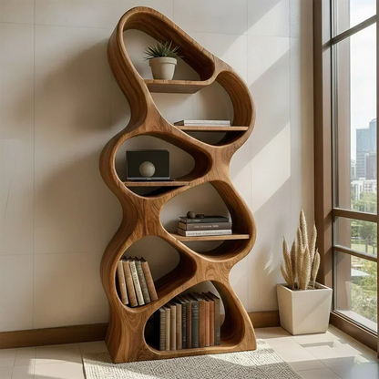 Sculpted Solid Wood Bookshelf – Vertical Organic Form - Woodenecho