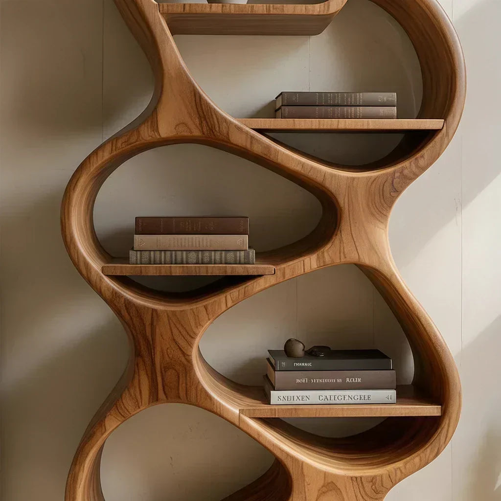 Sculpted Solid Wood Bookshelf – Vertical Organic Form - Woodenecho