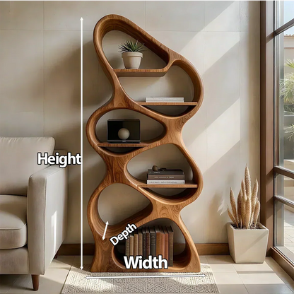 Sculpted Solid Wood Bookshelf – Vertical Organic Form - Woodenecho