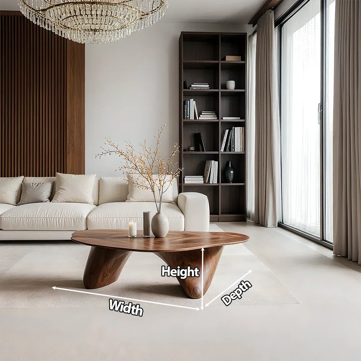Sculpted Solid Wood Coffee Table – Soft Curved Base & Minimalist Form - Rustirawood