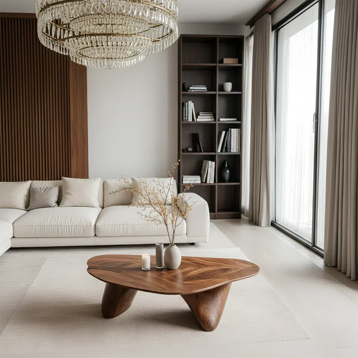 Sculpted Solid Wood Coffee Table – Soft Curved Base & Minimalist Form - Rustirawood