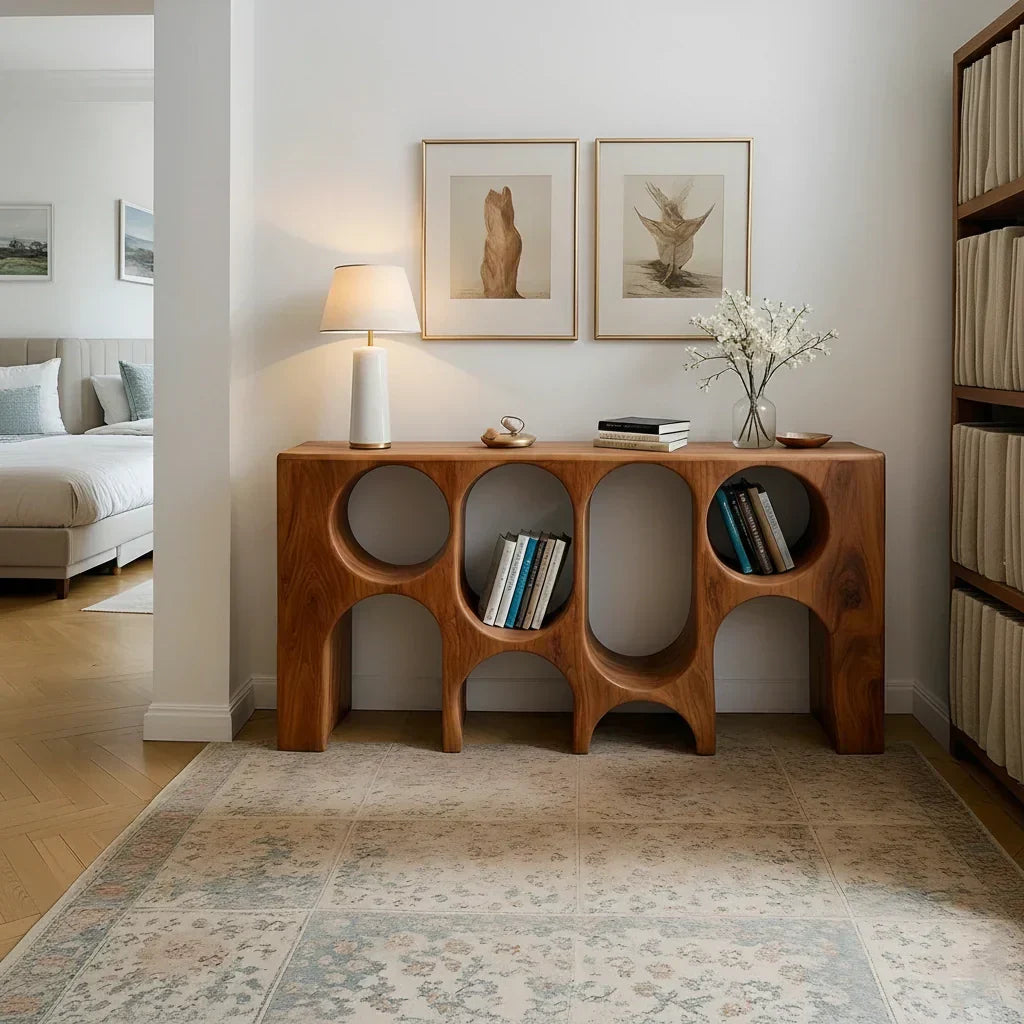 Sculpted Solid Wood Console – Arched Circle Edition - Rustirawood