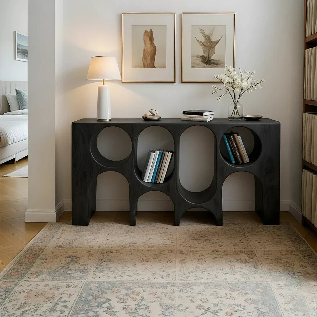 Sculpted Solid Wood Console – Arched Circle Edition - Rustirawood