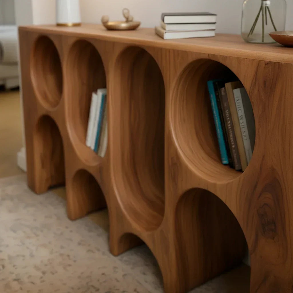 Sculpted Solid Wood Console – Arched Circle Edition - Rustirawood