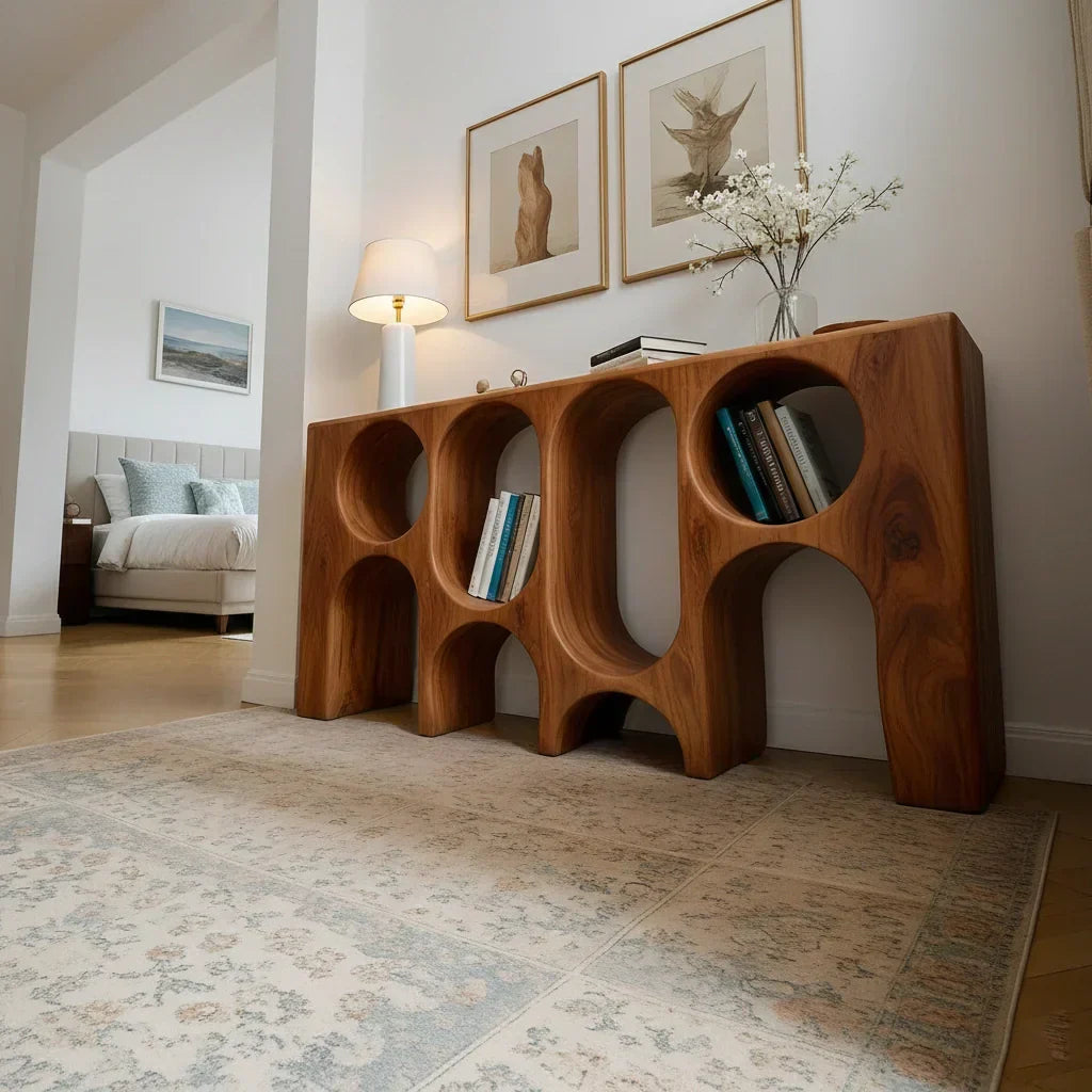 Sculpted Solid Wood Console – Arched Circle Edition - Rustirawood