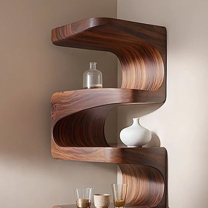 Sculpted Solid Wood Corner Bookshelf – Flow Form Edition - Woodenecho