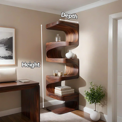 Sculpted Solid Wood Corner Bookshelf – Flow Form Edition - Woodenecho