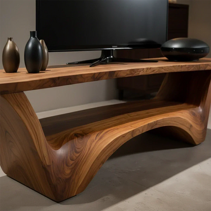Sculpted Solid Wood TV Stand – Modern Curved Minimalist Design - Elitegemse
