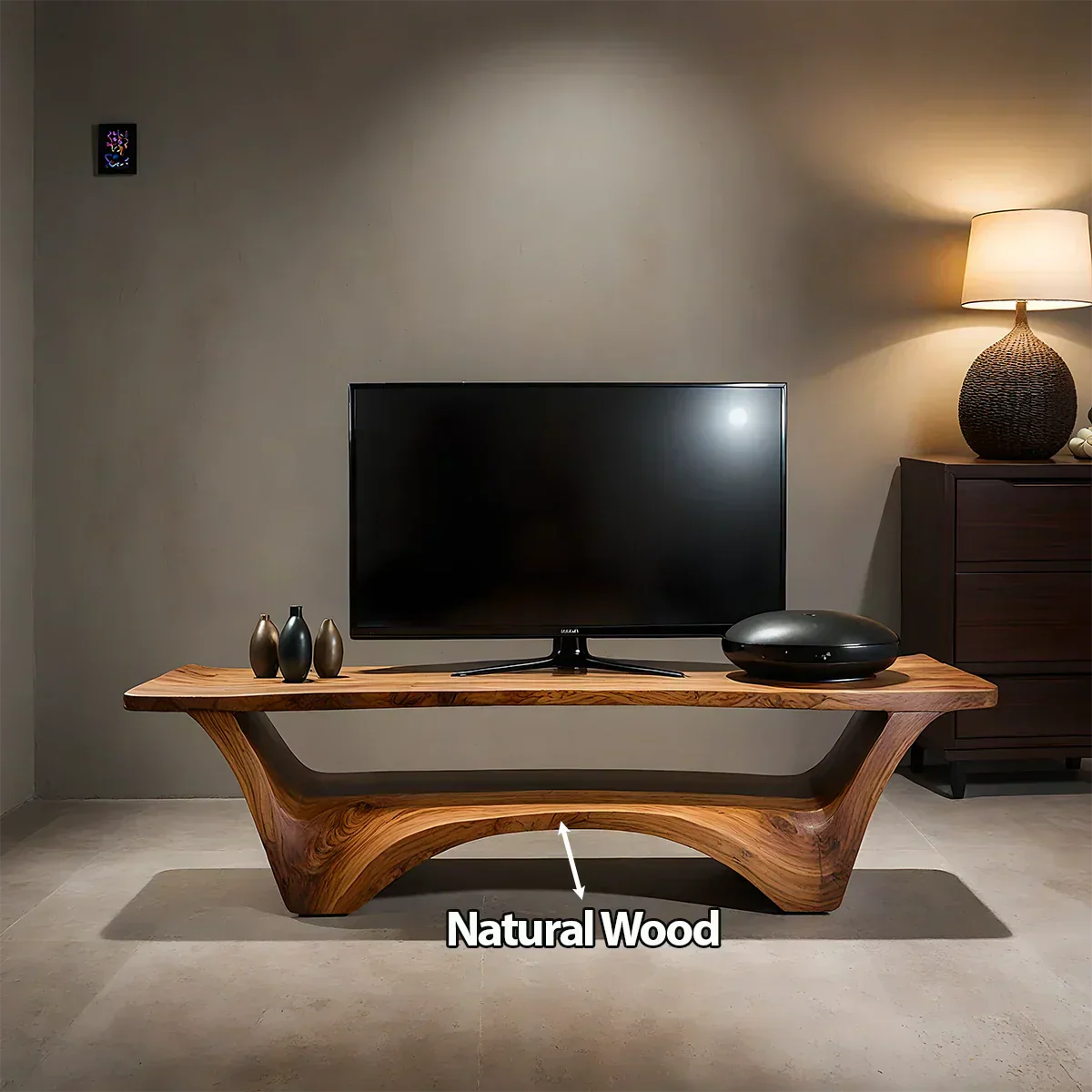 Sculpted Solid Wood TV Stand – Modern Curved Minimalist Design - Elitegemse