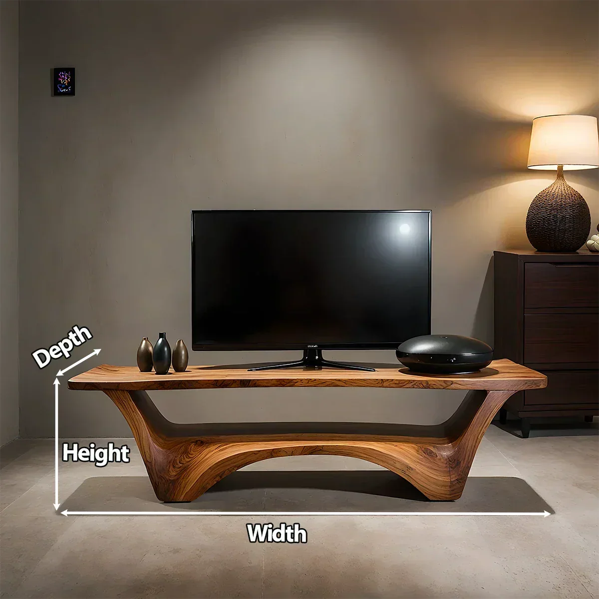 Sculpted Solid Wood TV Stand – Modern Curved Minimalist Design - Elitegemse