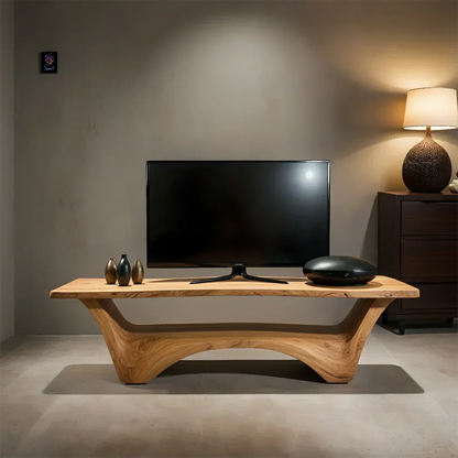 Sculpted Solid Wood TV Stand – Modern Curved Minimalist Design - Elitegemse