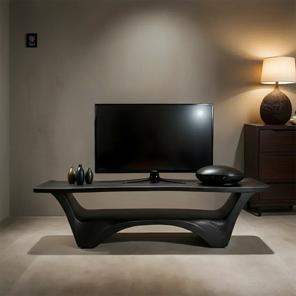 Sculpted Solid Wood TV Stand – Modern Curved Minimalist Design - Elitegemse