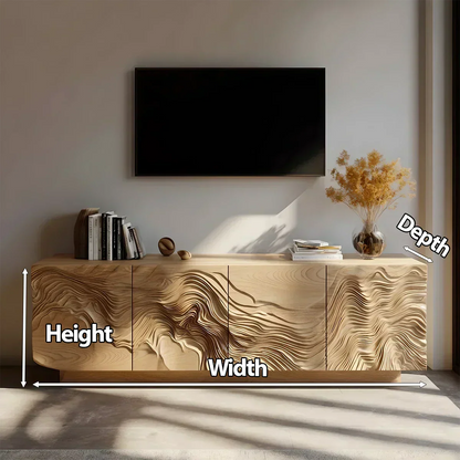 Sculpted Solid Wood TV Stand – Organic Wave Texture Media Console - Elitegemse