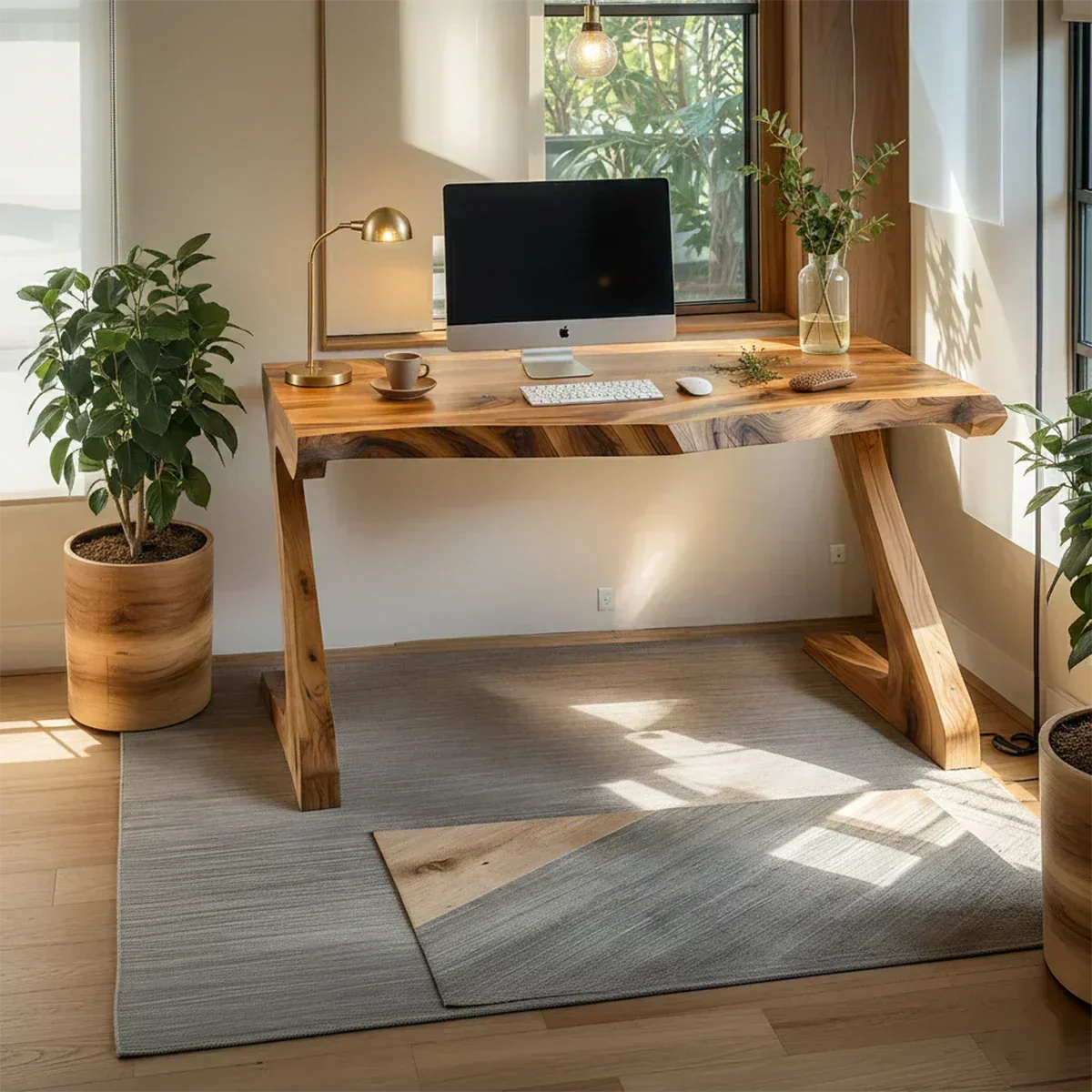 Sculpted Solid Wood Z-Leg Desk for Modern Workspaces - Woodenecho