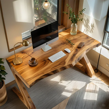 Sculpted Solid Wood Z-Leg Desk for Modern Workspaces - Woodenecho