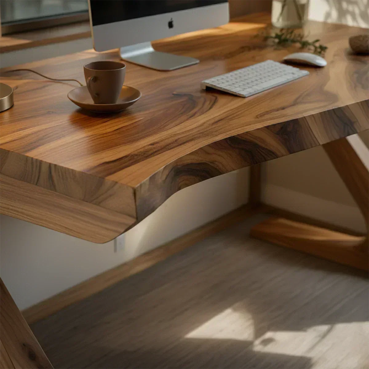 Sculpted Solid Wood Z-Leg Desk for Modern Workspaces - Woodenecho
