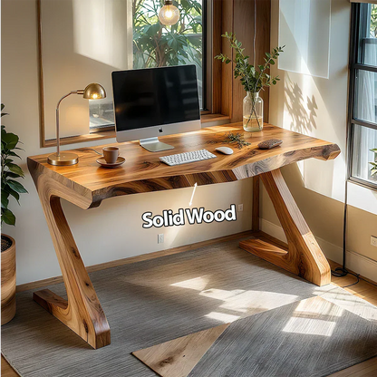 Sculpted Solid Wood Z-Leg Desk for Modern Workspaces - Woodenecho