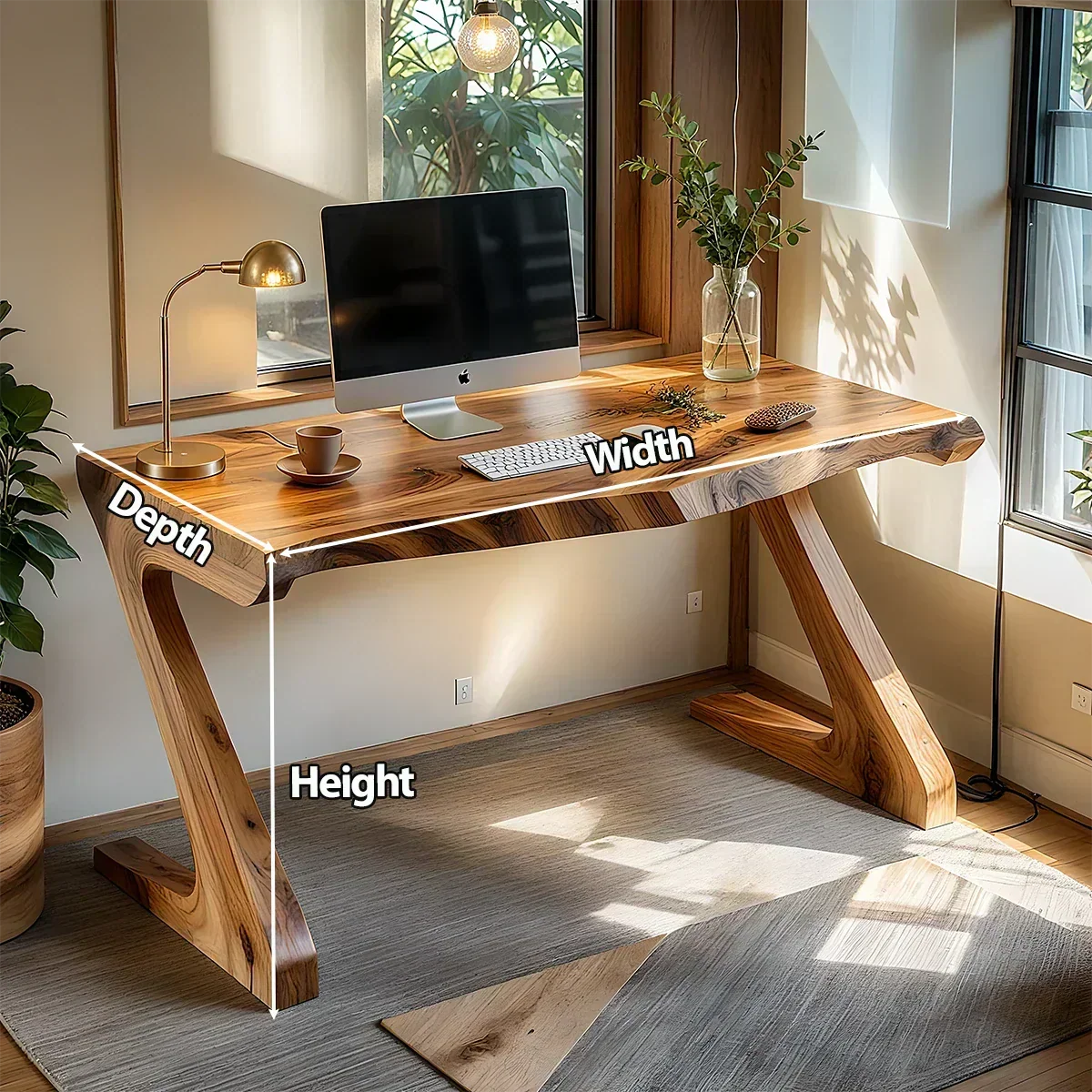 Sculpted Solid Wood Z-Leg Desk for Modern Workspaces - Woodenecho
