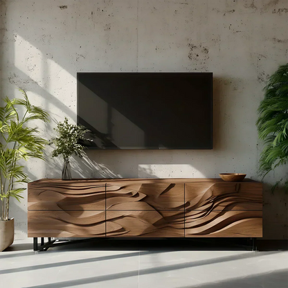 Sculpted Walnut TV Stand – Fluid Organic Modern Media Console - Elitegemse