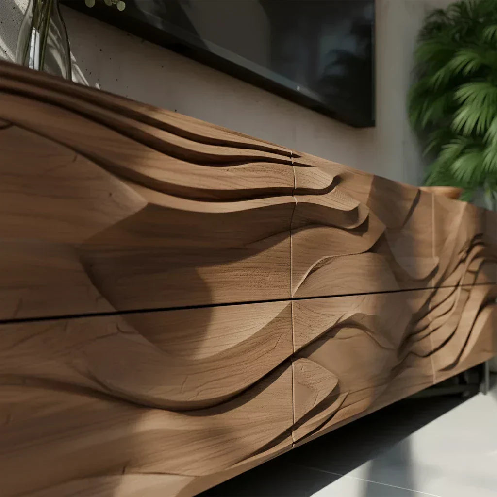 Sculpted Walnut TV Stand – Fluid Organic Modern Media Console - Elitegemse