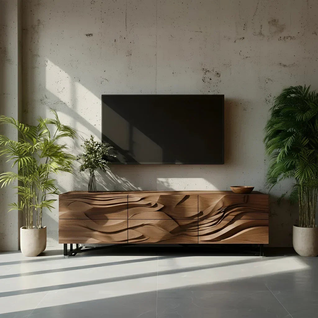 Sculpted Walnut TV Stand – Fluid Organic Modern Media Console - Elitegemse
