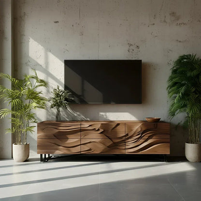 Sculpted Walnut TV Stand – Fluid Organic Modern Media Console - Elitegemse
