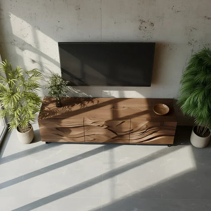 Sculpted Walnut TV Stand – Fluid Organic Modern Media Console - Elitegemse