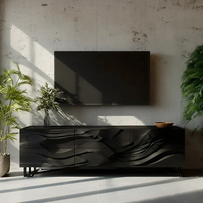 Sculpted Walnut TV Stand – Fluid Organic Modern Media Console - Elitegemse