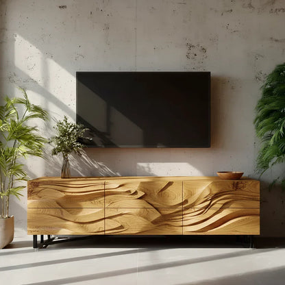 Sculpted Walnut TV Stand – Fluid Organic Modern Media Console - Elitegemse