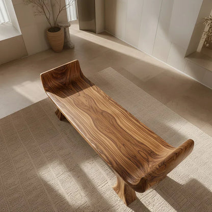 Sculpted Wing-End Bench in Natural Solid Wood - Rustirawood