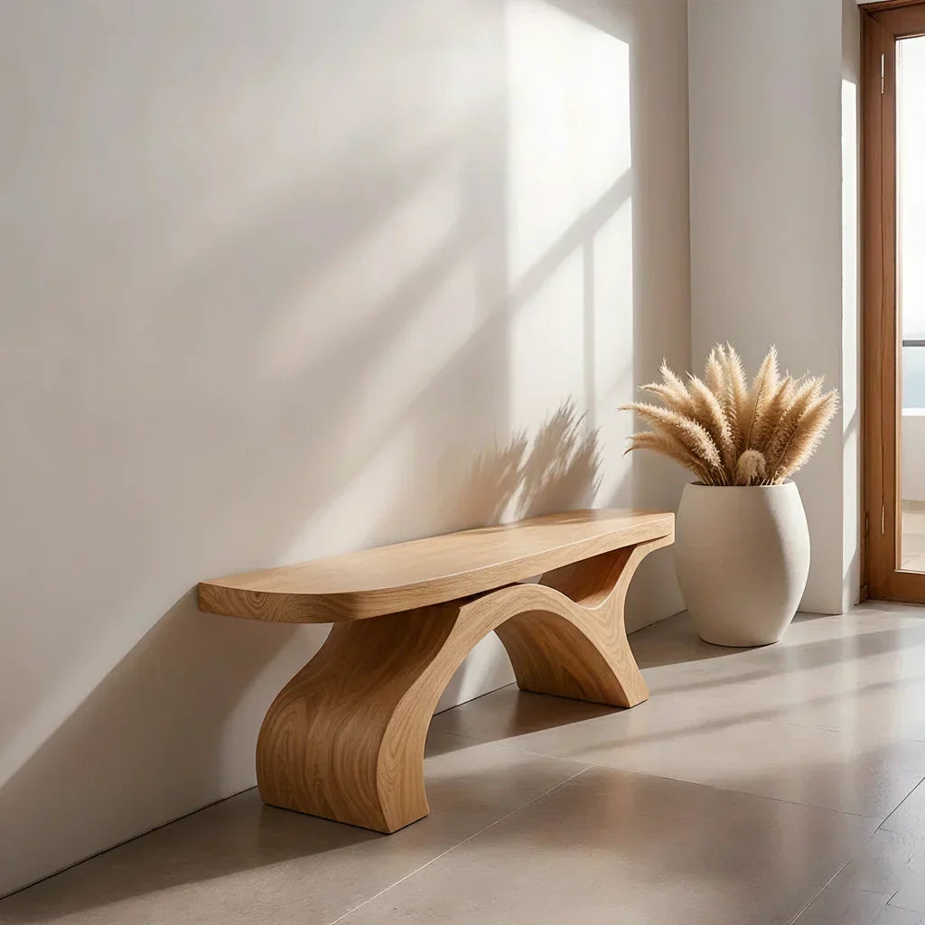 Sculptural Curved Solid Wood Bench – Modern Organic Form - Rustirawood